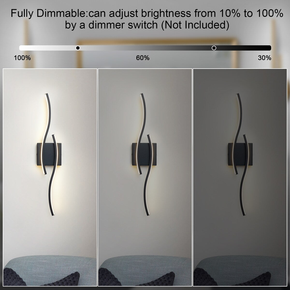 Curve Linear LED Dimmable 23.6-in W Bathroom Vanity Light Cool/Warm Light Wall Sconce