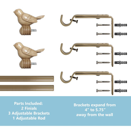 Cute Bird Finial Adjustable Decorative Designer Curtain Rod