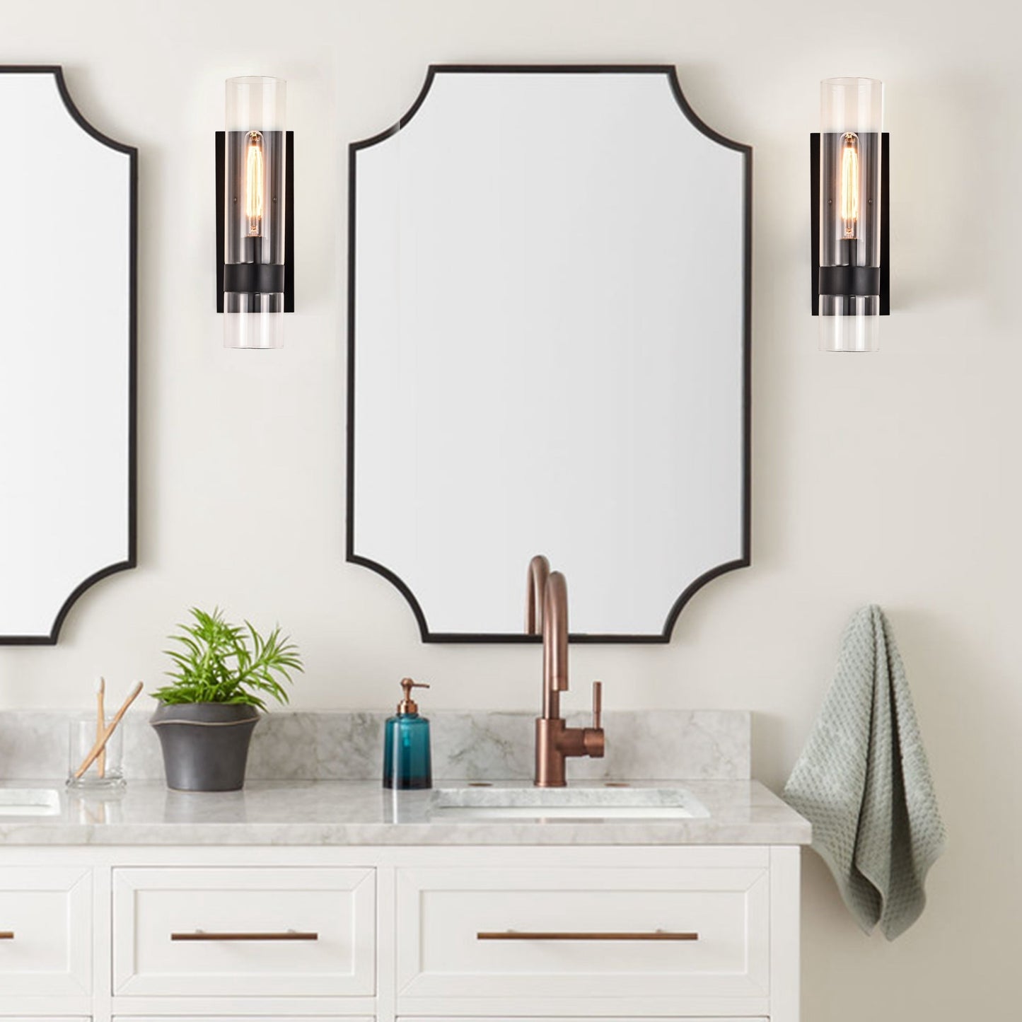 1- Light Cylindrical Clear Glass Wall Sconce