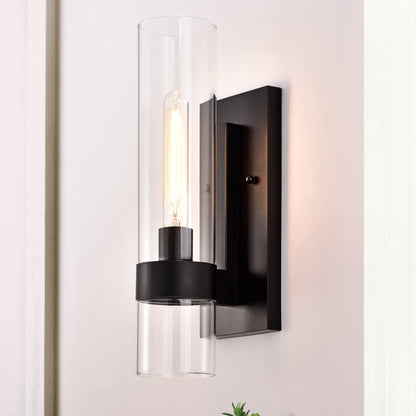 1- Light Cylindrical Clear Glass Wall Sconce