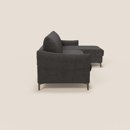 Dalia divano letto angolare con materasso alto 18 cm piedini alti e penisola contenitore in tessuto smacchiabile T17 antracite