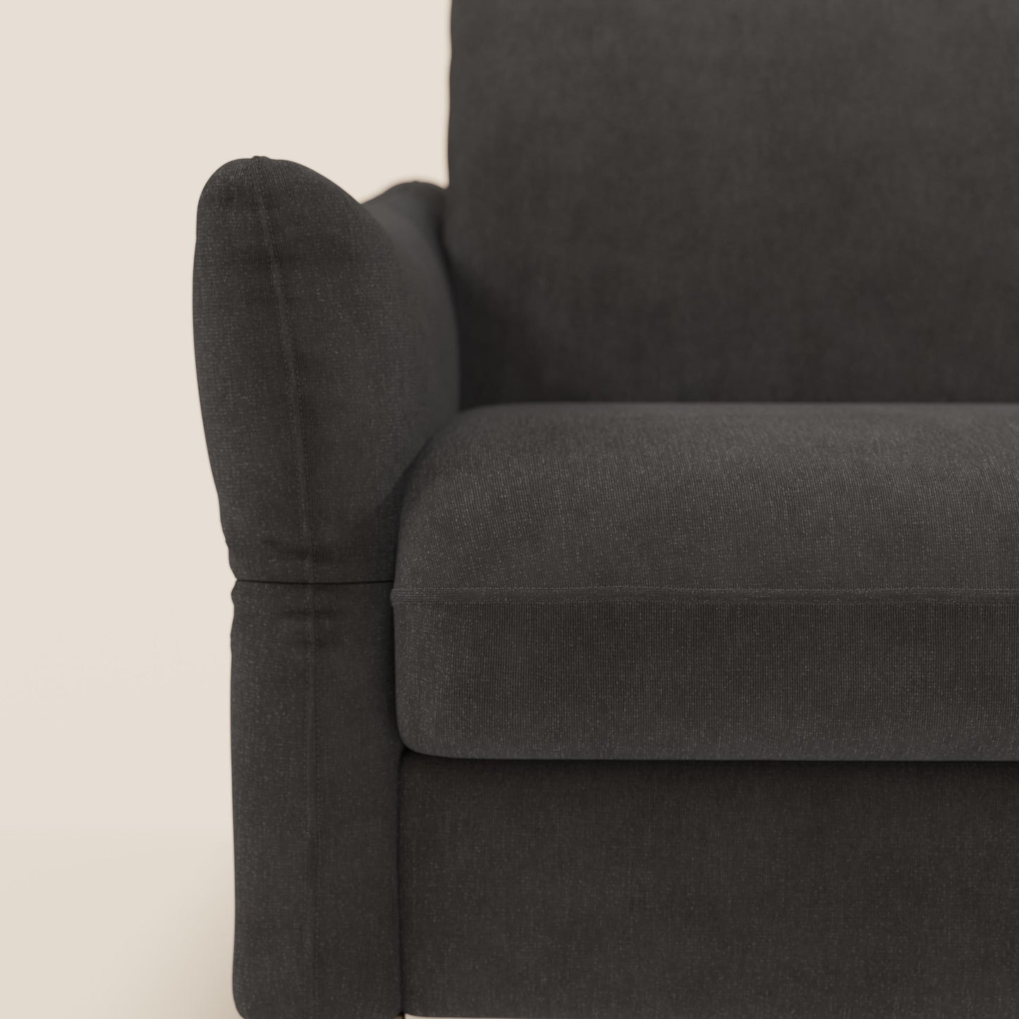 Dalia divano letto angolare con materasso alto 18 cm piedini alti e penisola contenitore in tessuto smacchiabile T17 antracite