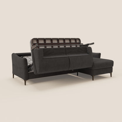 Dalia divano letto angolare con materasso alto 18 cm piedini alti e penisola contenitore in tessuto smacchiabile T17 antracite