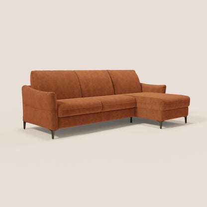 Dalia divano letto angolare con materasso alto 18 cm piedini alti e penisola contenitore in tessuto smacchiabile T17 arancio