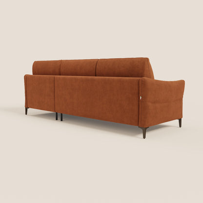 Dalia divano letto angolare con materasso alto 18 cm piedini alti e penisola contenitore in tessuto smacchiabile T17 arancio
