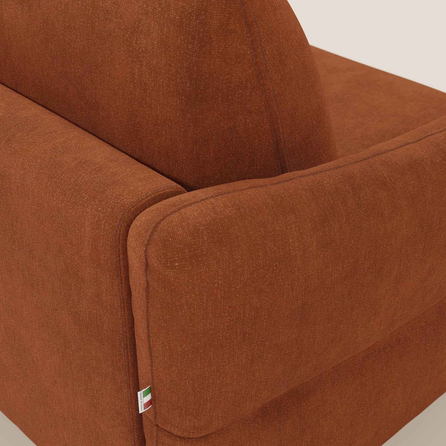 Dalia divano letto angolare con materasso alto 18 cm piedini alti e penisola contenitore in tessuto smacchiabile T17 arancio