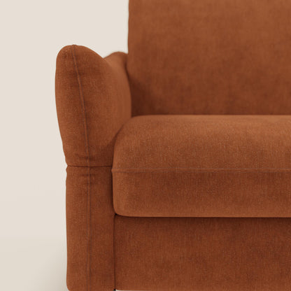 Dalia divano letto angolare con materasso alto 18 cm piedini alti e penisola contenitore in tessuto smacchiabile T17 arancio