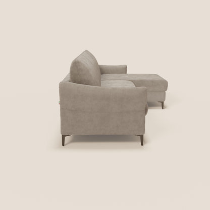 Dalia divano letto angolare con materasso alto 18 cm piedini alti e penisola contenitore in tessuto smacchiabile T17 beige