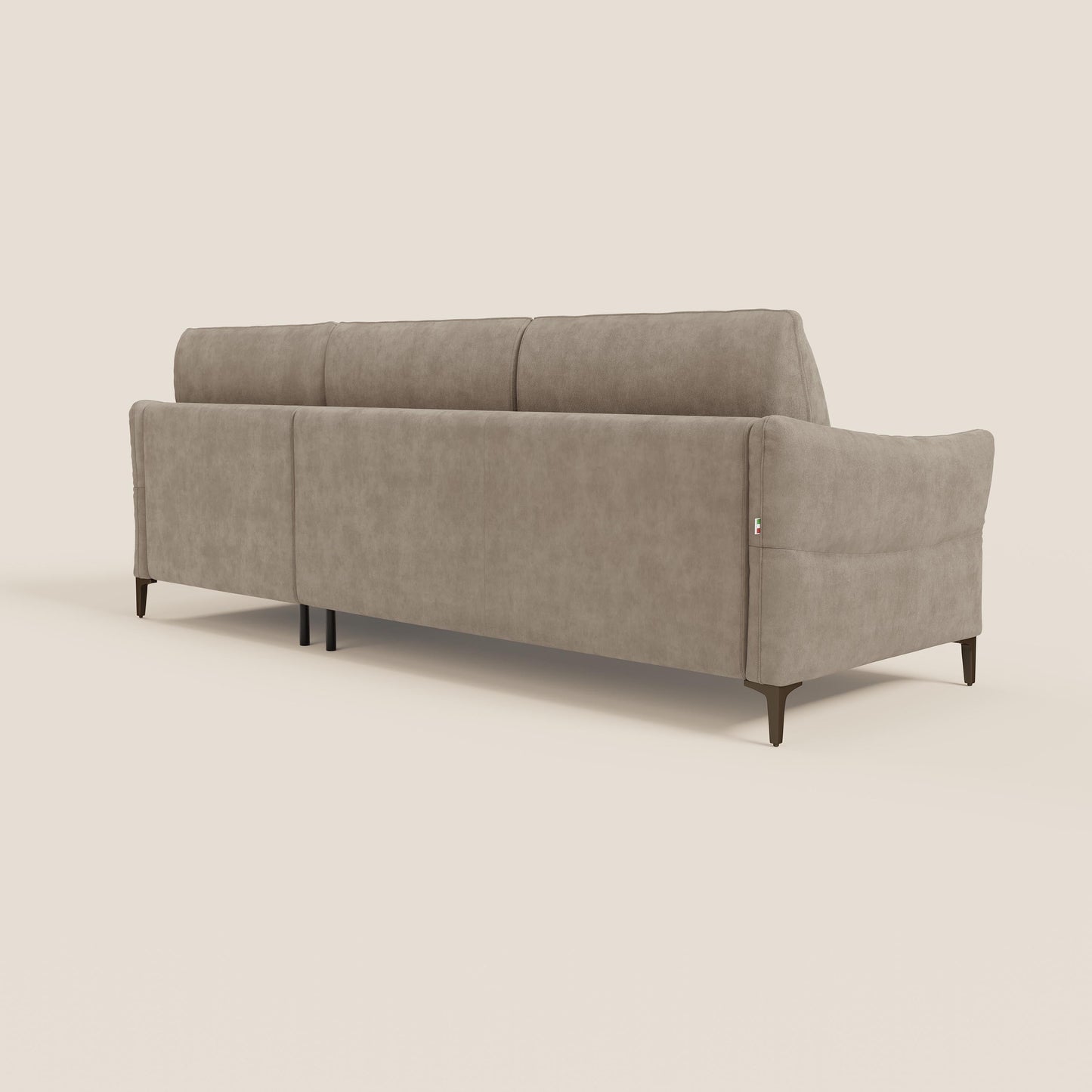 Dalia divano letto angolare con materasso alto 18 cm piedini alti e penisola contenitore in tessuto smacchiabile T17 beige