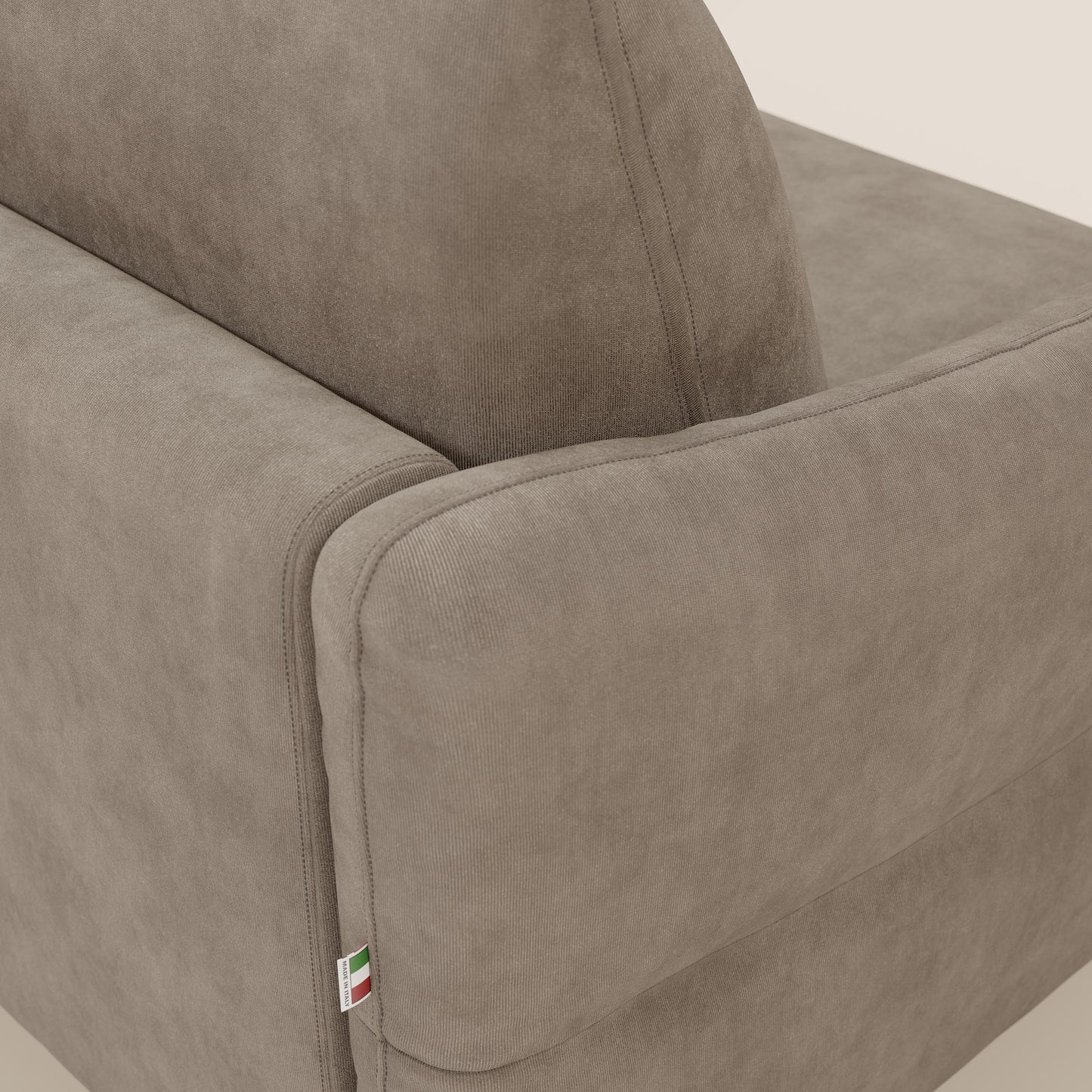 Dalia divano letto angolare con materasso alto 18 cm piedini alti e penisola contenitore in tessuto smacchiabile T17 beige