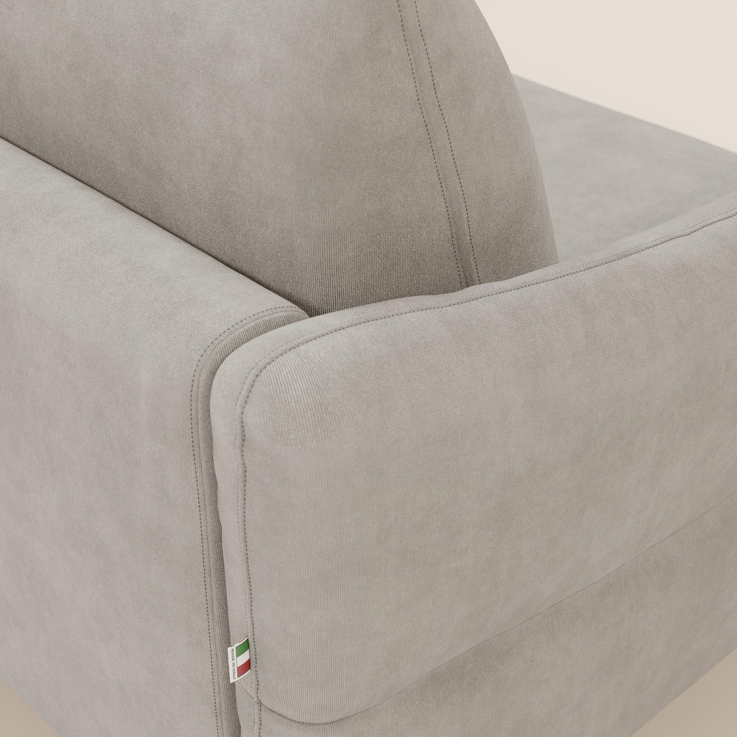 Dalia divano letto angolare con materasso alto 18 cm piedini alti e penisola contenitore in tessuto smacchiabile T17 bianco