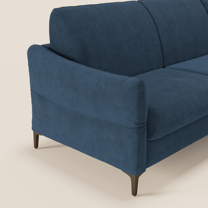 Dalia divano letto angolare con materasso alto 18 cm piedini alti e penisola contenitore in tessuto smacchiabile T17 blu