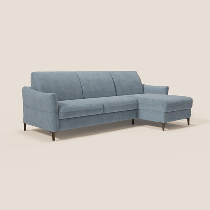 Dalia divano letto angolare con materasso alto 18 cm piedini alti e penisola contenitore in tessuto smacchiabile T17 carta da zucchero