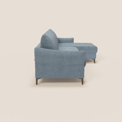 Dalia divano letto angolare con materasso alto 18 cm piedini alti e penisola contenitore in tessuto smacchiabile T17 carta da zucchero