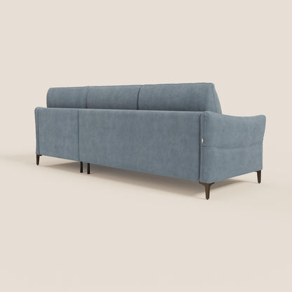 Dalia divano letto angolare con materasso alto 18 cm piedini alti e penisola contenitore in tessuto smacchiabile T17 carta da zucchero