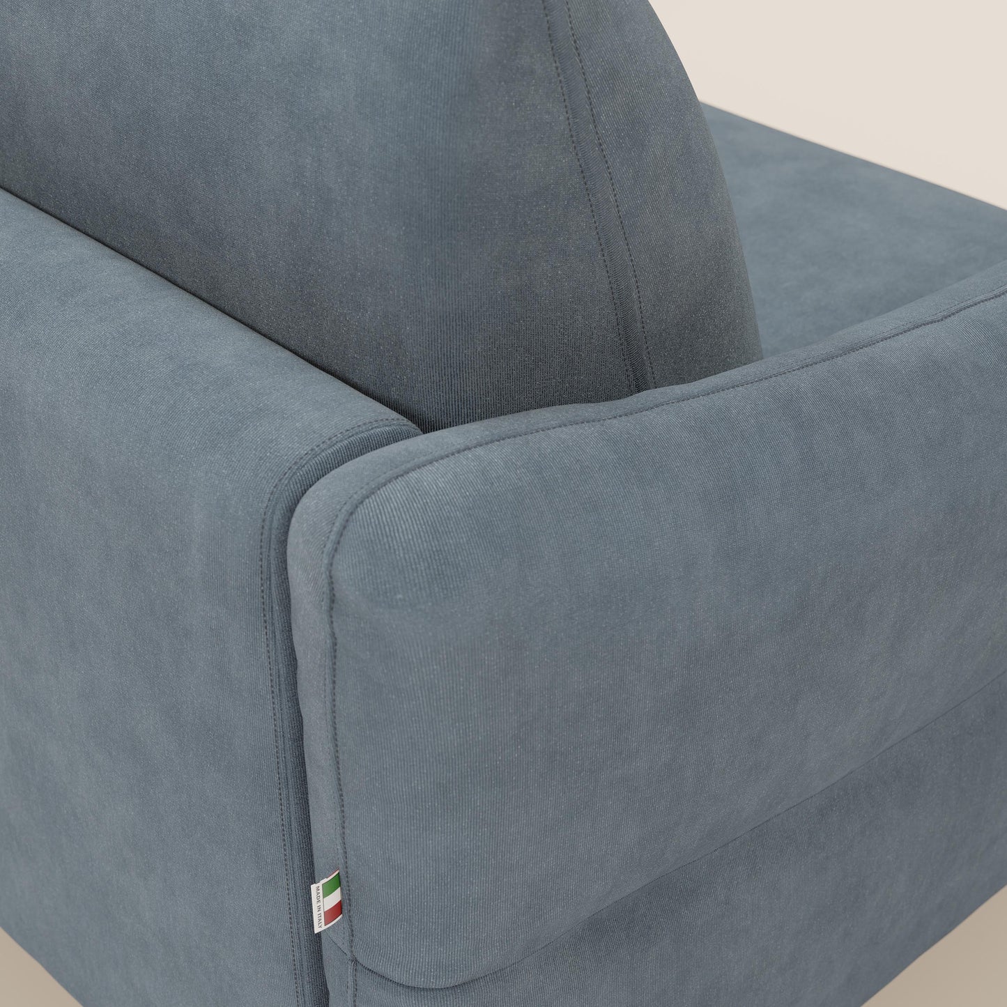 Dalia divano letto angolare con materasso alto 18 cm piedini alti e penisola contenitore in tessuto smacchiabile T17 carta da zucchero