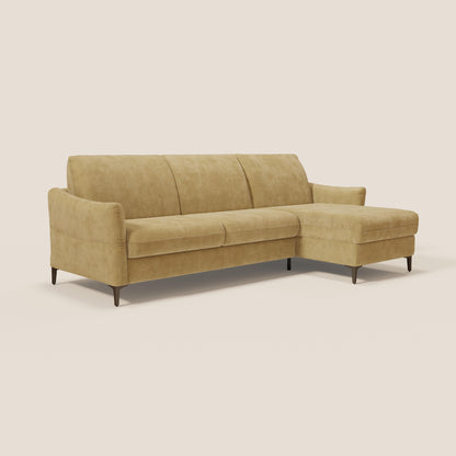 Dalia divano letto angolare con materasso alto 18 cm piedini alti e penisola contenitore in tessuto smacchiabile T17 giallo
