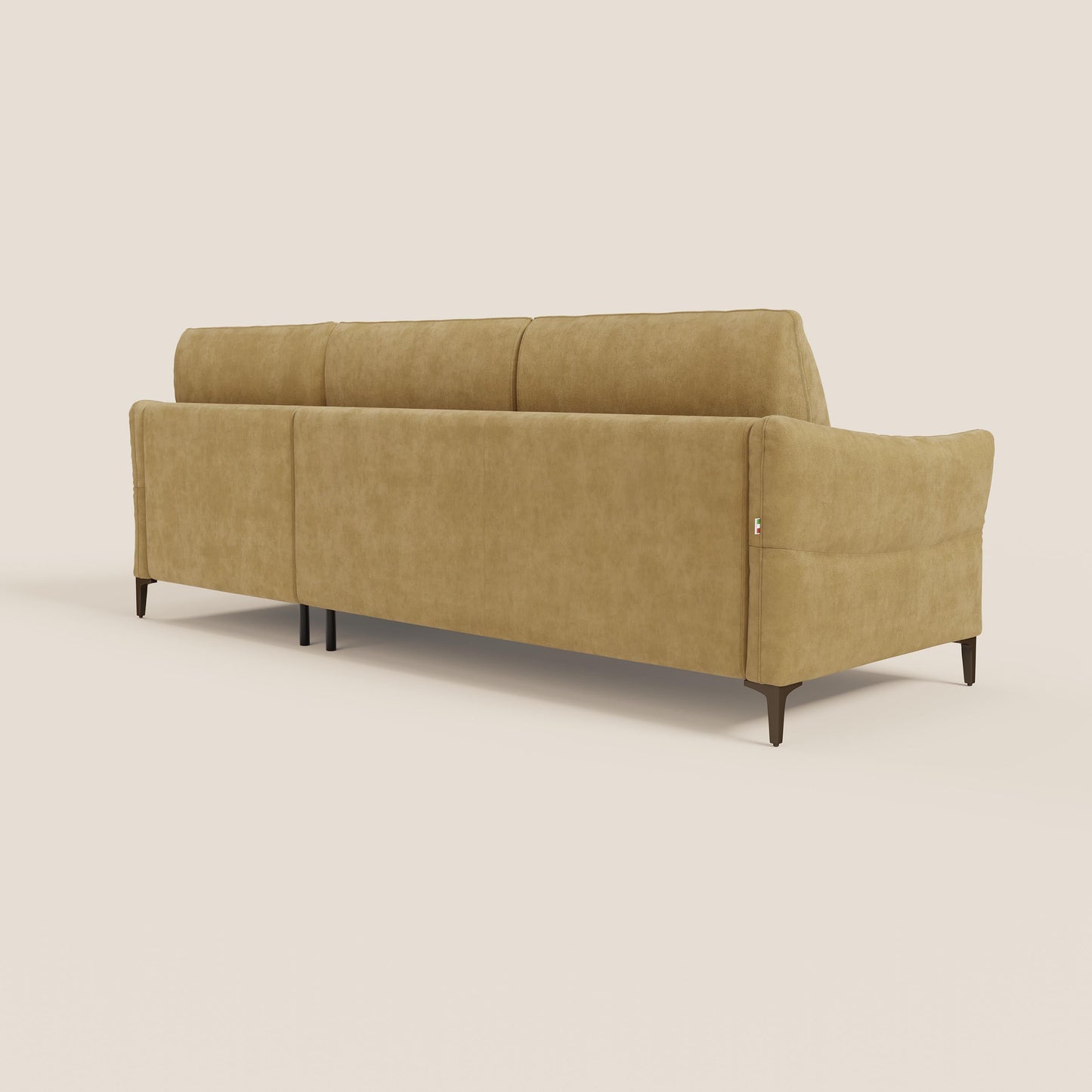 Dalia divano letto angolare con materasso alto 18 cm piedini alti e penisola contenitore in tessuto smacchiabile T17 giallo