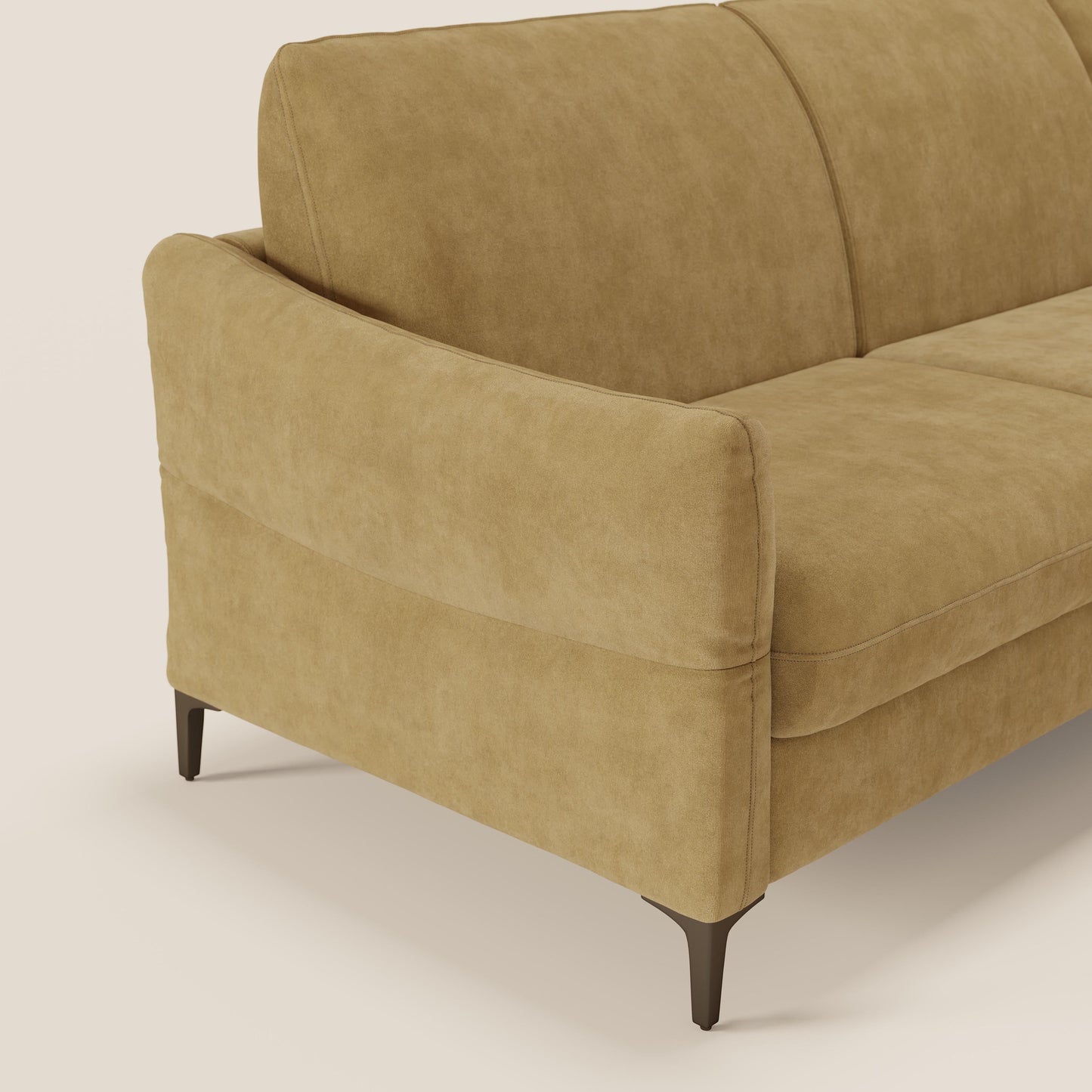 Dalia divano letto angolare con materasso alto 18 cm piedini alti e penisola contenitore in tessuto smacchiabile T17 giallo