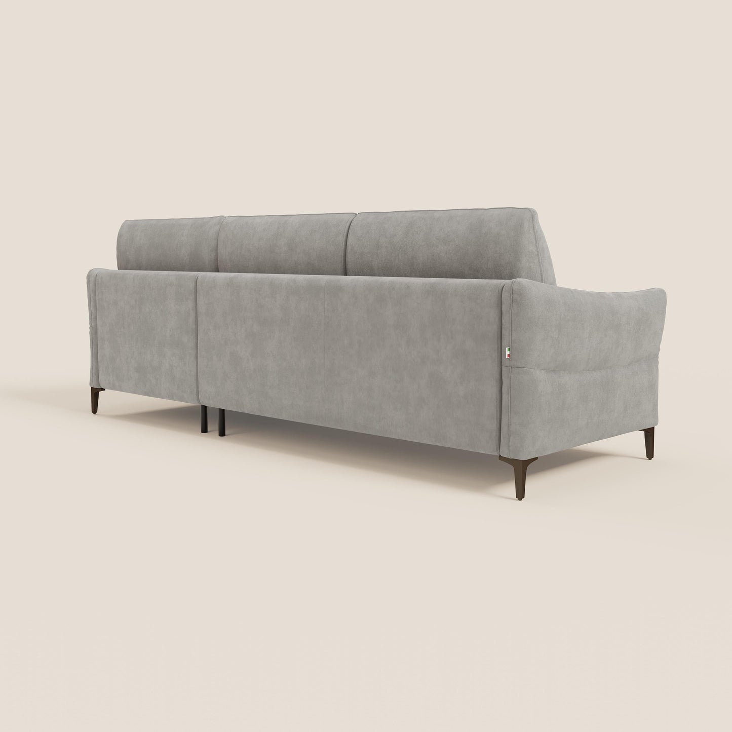 Dalia divano letto angolare con materasso alto 18 cm piedini alti e penisola contenitore in tessuto smacchiabile T17 grigio