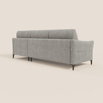 Dalia divano letto angolare con materasso alto 18 cm piedini alti e penisola contenitore in tessuto smacchiabile T17 grigio