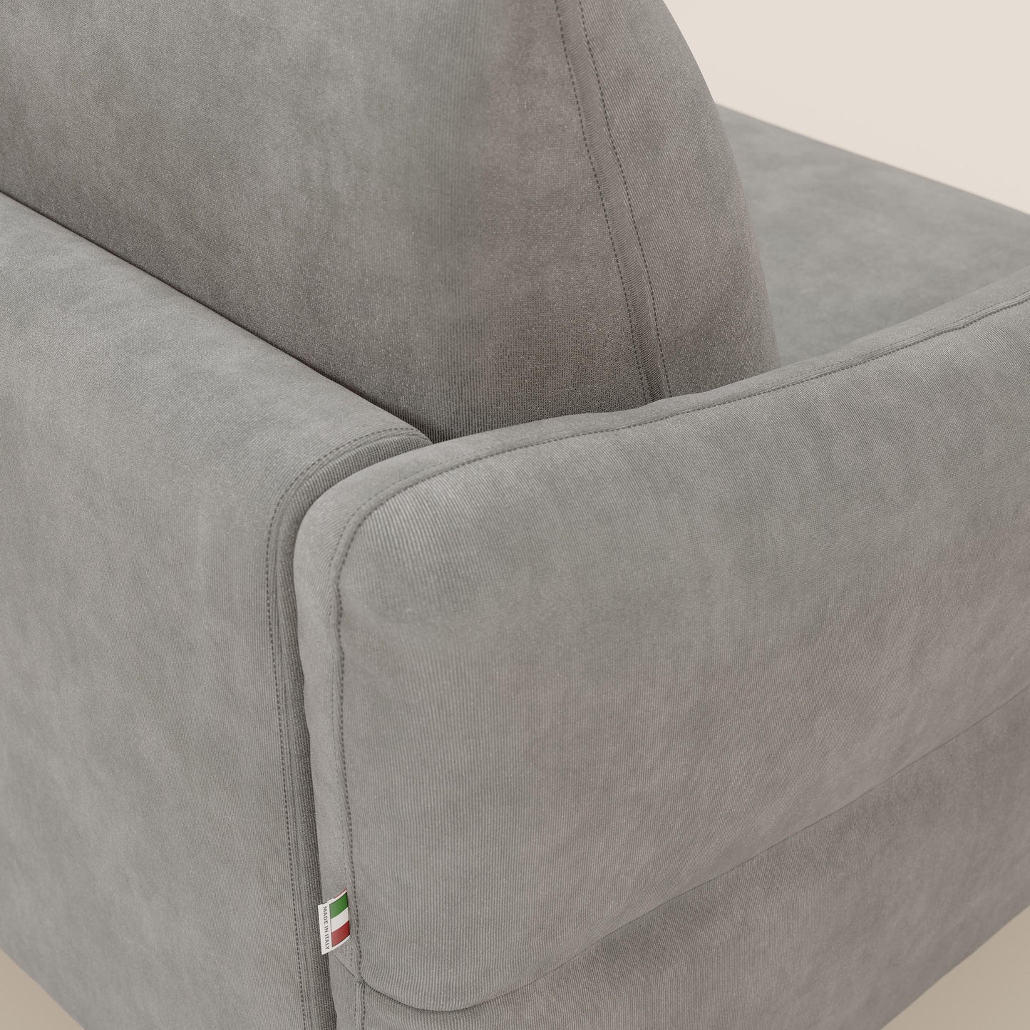 Dalia divano letto angolare con materasso alto 18 cm piedini alti e penisola contenitore in tessuto smacchiabile T17 grigio