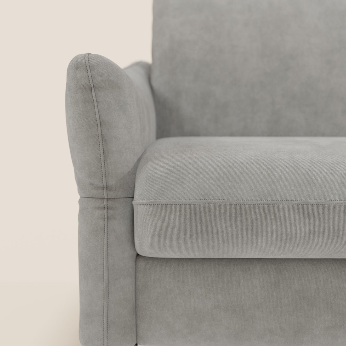 Dalia divano letto angolare con materasso alto 18 cm piedini alti e penisola contenitore in tessuto smacchiabile T17 grigio