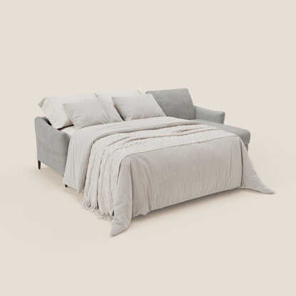 Dalia divano letto angolare con materasso alto 18 cm piedini alti e penisola contenitore in tessuto smacchiabile T17 grigio
