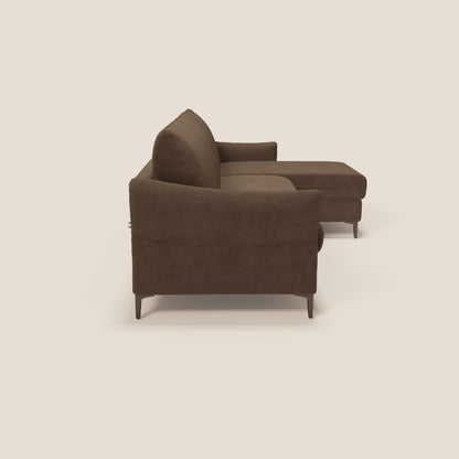 Dalia divano letto angolare con materasso alto 18 cm piedini alti e penisola contenitore in tessuto smacchiabile T17 marrone