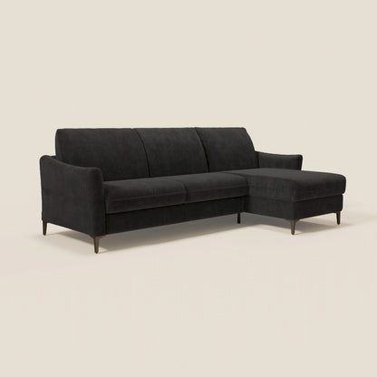 Dalia divano letto angolare con materasso alto 18 cm piedini alti e penisola contenitore in tessuto smacchiabile T17 nero