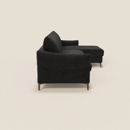 Dalia divano letto angolare con materasso alto 18 cm piedini alti e penisola contenitore in tessuto smacchiabile T17 nero