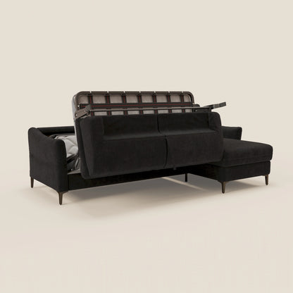 Dalia divano letto angolare con materasso alto 18 cm piedini alti e penisola contenitore in tessuto smacchiabile T17 nero
