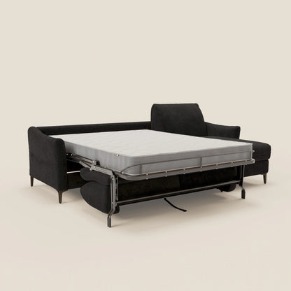 Dalia divano letto angolare con materasso alto 18 cm piedini alti e penisola contenitore in tessuto smacchiabile T17 nero
