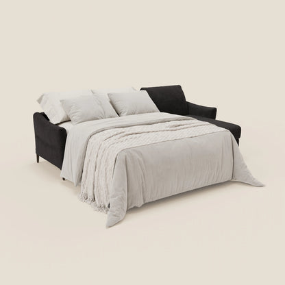 Dalia divano letto angolare con materasso alto 18 cm piedini alti e penisola contenitore in tessuto smacchiabile T17 nero