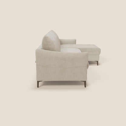 Dalia divano letto angolare con materasso alto 18 cm piedini alti e penisola contenitore in tessuto smacchiabile T17 panna