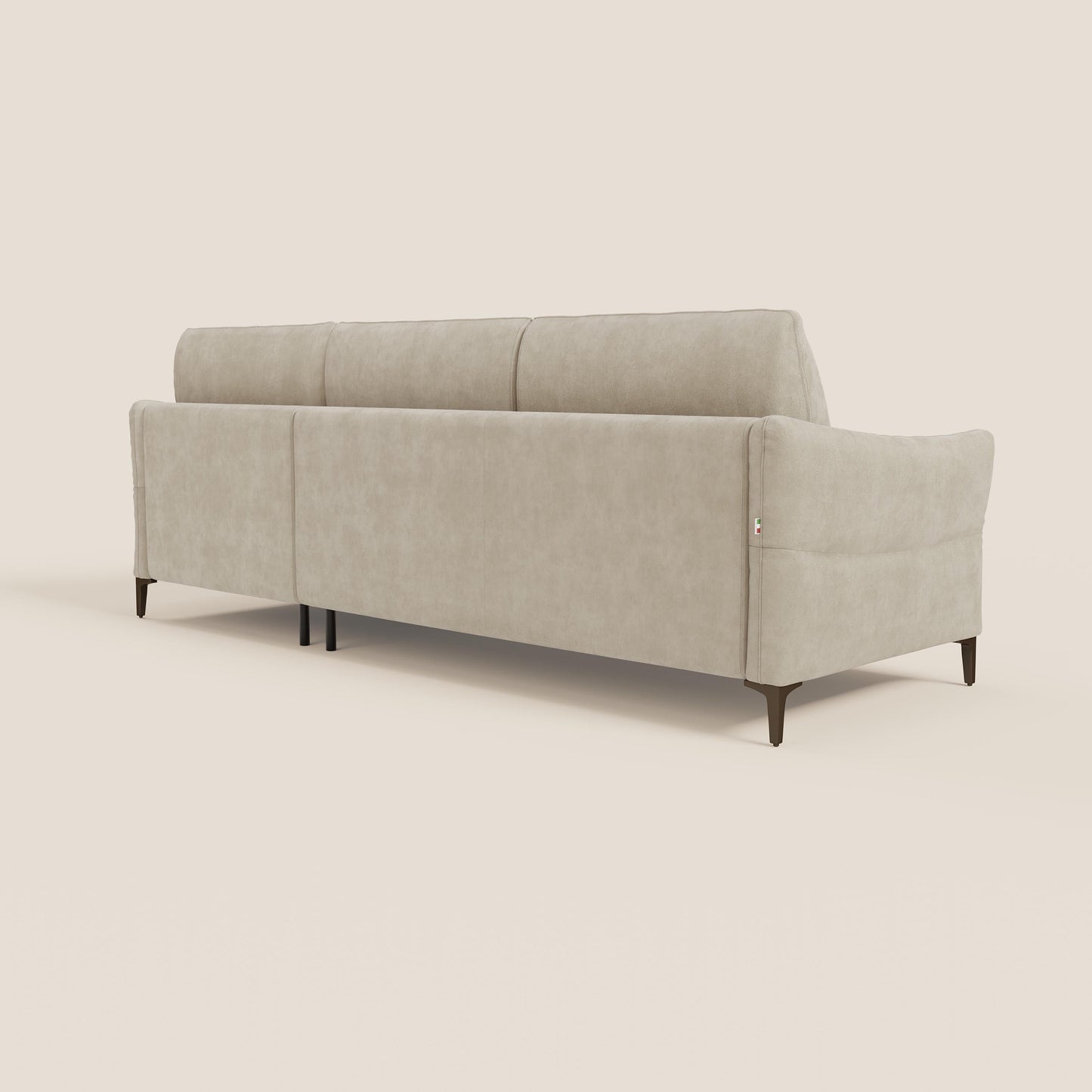 Dalia divano letto angolare con materasso alto 18 cm piedini alti e penisola contenitore in tessuto smacchiabile T17 panna