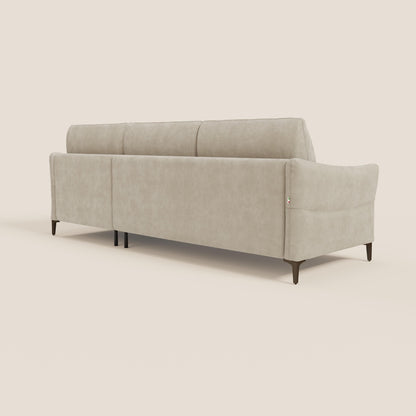 Dalia divano letto angolare con materasso alto 18 cm piedini alti e penisola contenitore in tessuto smacchiabile T17 panna