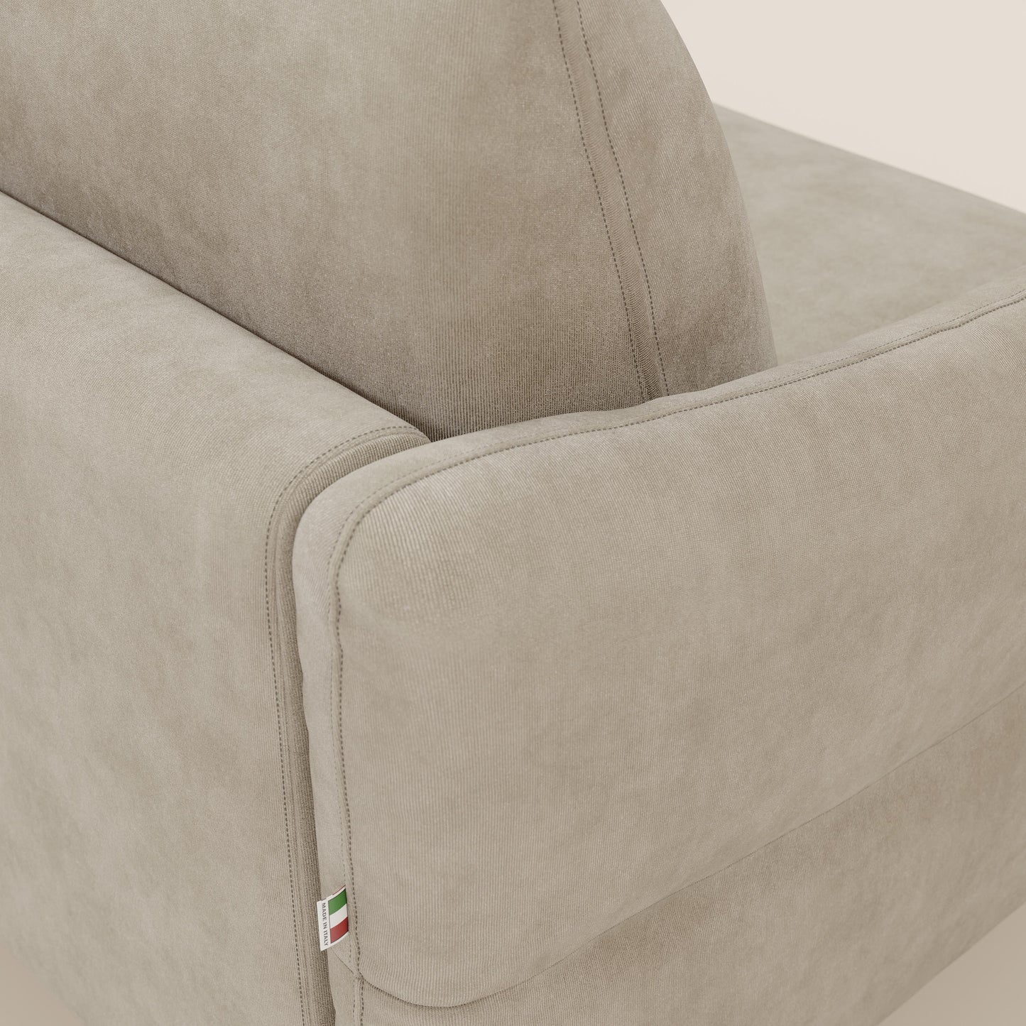 Dalia divano letto angolare con materasso alto 18 cm piedini alti e penisola contenitore in tessuto smacchiabile T17 panna