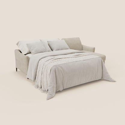 Dalia divano letto angolare con materasso alto 18 cm piedini alti e penisola contenitore in tessuto smacchiabile T17 panna