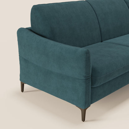 Dalia divano letto angolare con materasso alto 18 cm piedini alti e penisola contenitore in tessuto smacchiabile T17 petrolio