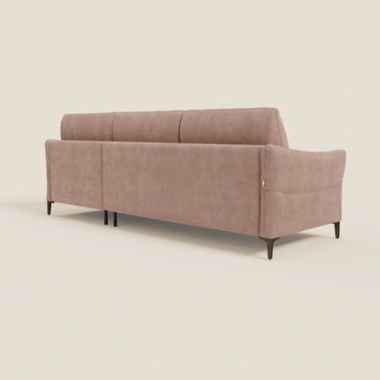 Dalia divano letto angolare con materasso alto 18 cm piedini alti e penisola contenitore in tessuto smacchiabile T17 rosa