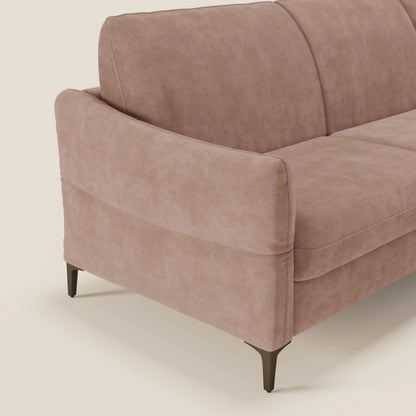 Dalia divano letto angolare con materasso alto 18 cm piedini alti e penisola contenitore in tessuto smacchiabile T17 rosa