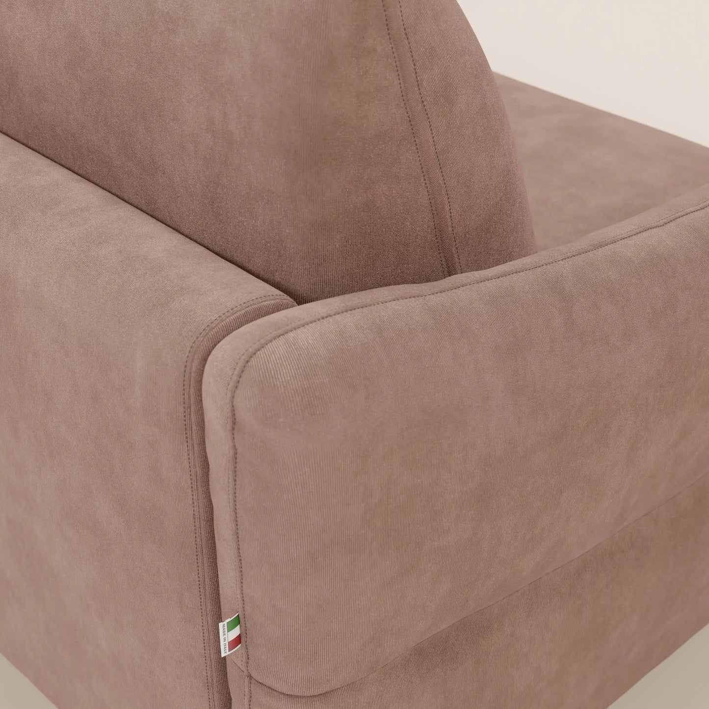 Dalia divano letto angolare con materasso alto 18 cm piedini alti e penisola contenitore in tessuto smacchiabile T17 rosa