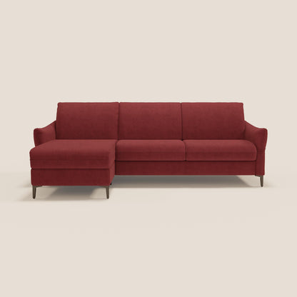 Dalia divano letto angolare con materasso alto 18 cm piedini alti e penisola contenitore in tessuto smacchiabile T17 rosso