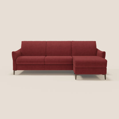 Dalia divano letto angolare con materasso alto 18 cm piedini alti e penisola contenitore in tessuto smacchiabile T17 rosso