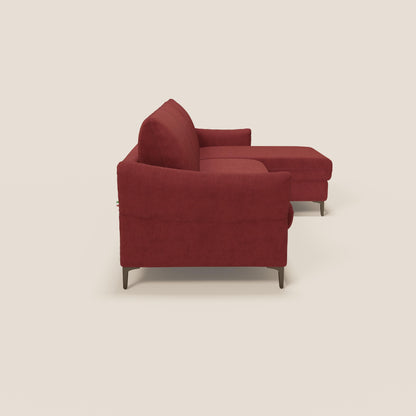 Dalia divano letto angolare con materasso alto 18 cm piedini alti e penisola contenitore in tessuto smacchiabile T17 rosso