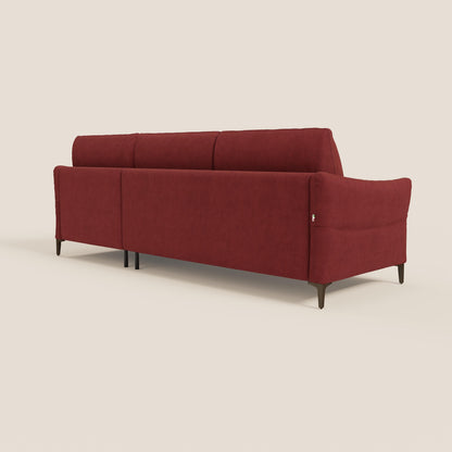 Dalia divano letto angolare con materasso alto 18 cm piedini alti e penisola contenitore in tessuto smacchiabile T17 rosso