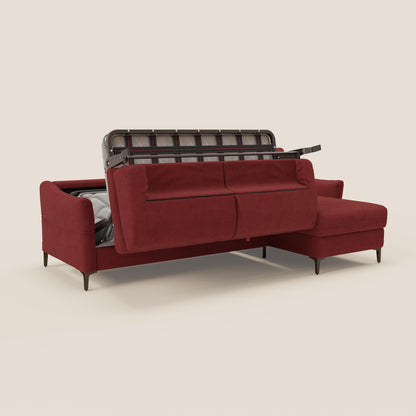 Dalia divano letto angolare con materasso alto 18 cm piedini alti e penisola contenitore in tessuto smacchiabile T17 rosso