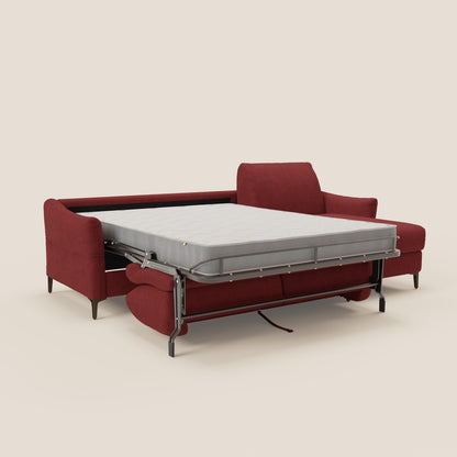 Dalia divano letto angolare con materasso alto 18 cm piedini alti e penisola contenitore in tessuto smacchiabile T17 rosso