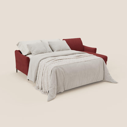 Dalia divano letto angolare con materasso alto 18 cm piedini alti e penisola contenitore in tessuto smacchiabile T17 rosso